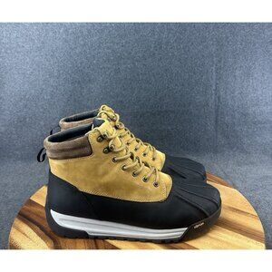 HUCKBERRY All Weather Waterproof Duck Boots Mens 10.5 Tan Black Leather Lace Up